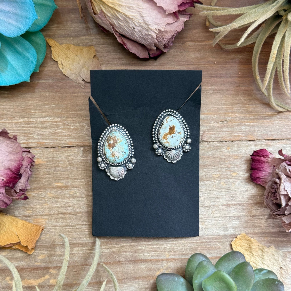 30 - Sterling Silver Dry Creek Turquoise Stud Earrings, Artist Shay Pfeiffer
