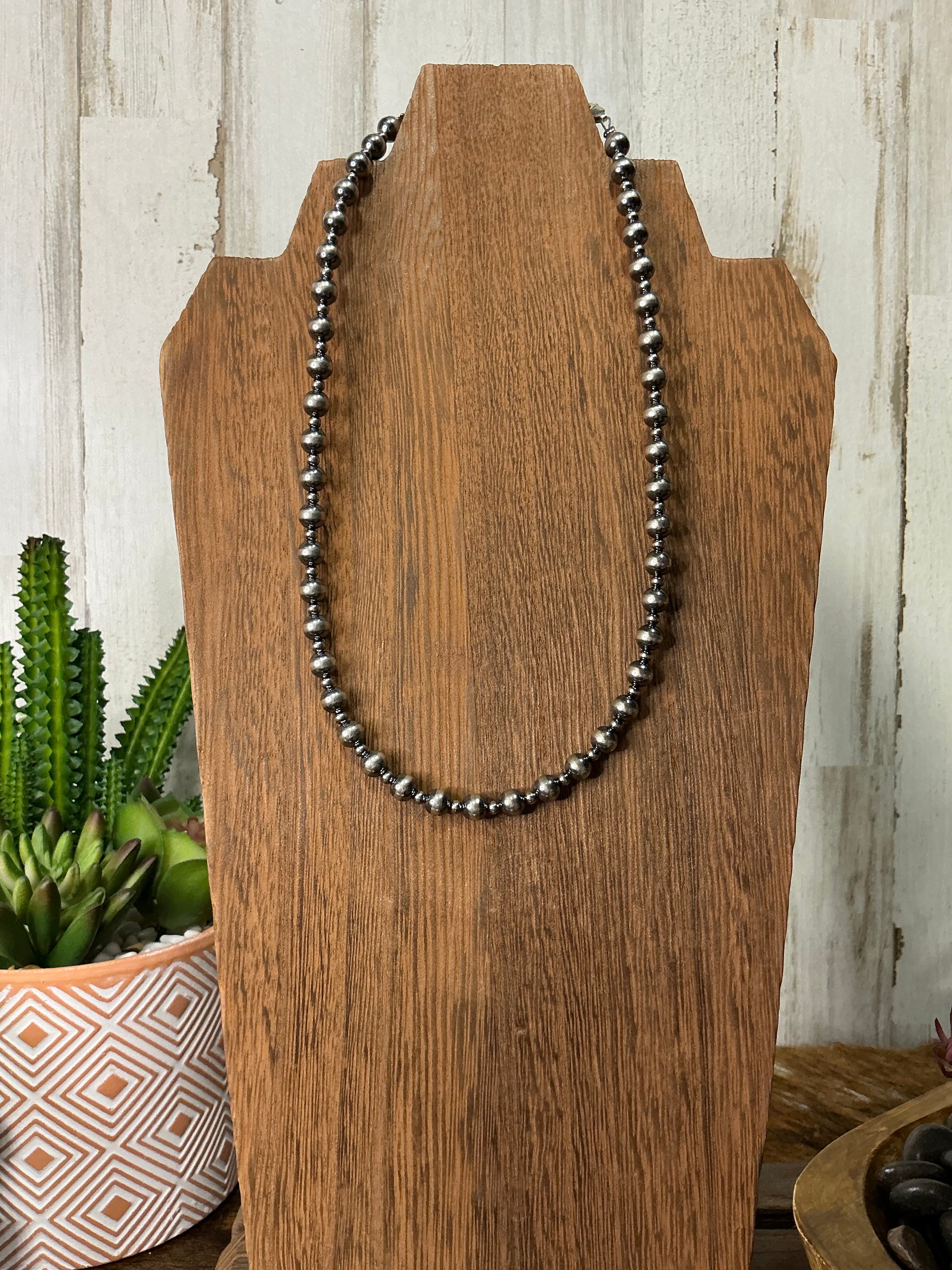 6 mm and 3 mm Sterling Silver Pearls Necklace 14 inch