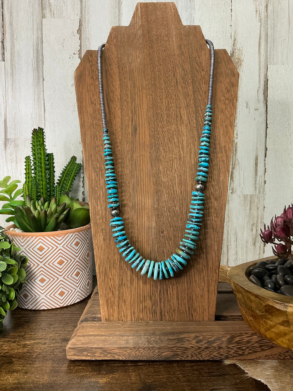 Turquoise & Sterling Silver Pearl Necklace – Western Statement Necklace