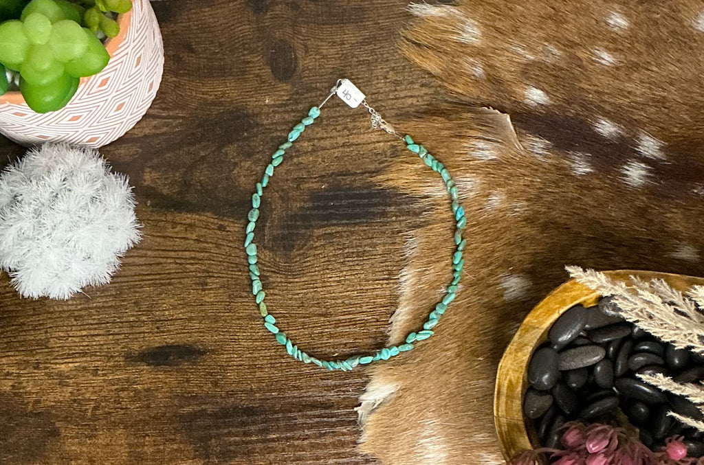 Green Turquoise Nugget Choker – 14” + 2” Extender Southwestern Necklace