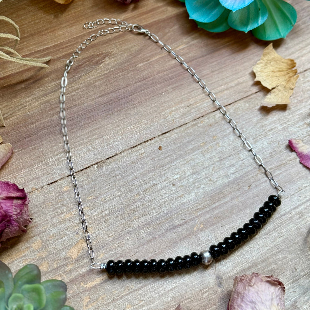 16” Black Onyx Paperclip Necklace – Sterling Silver Accent