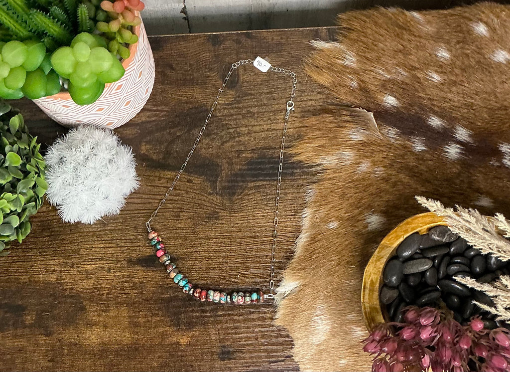Variscite Sea Sediment & Sterling Silver Chain Choker – 16.5” Southwestern Beaded Necklace