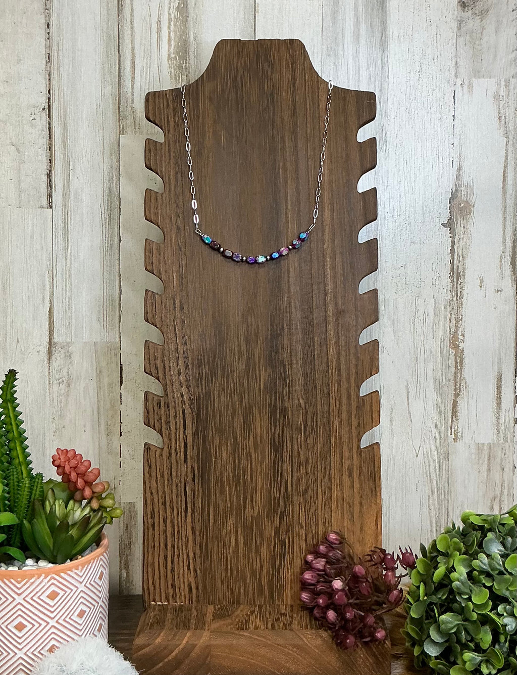 Variscite Sea Sediment & Sterling Silver Chain Choker – 16” Southwestern Beaded