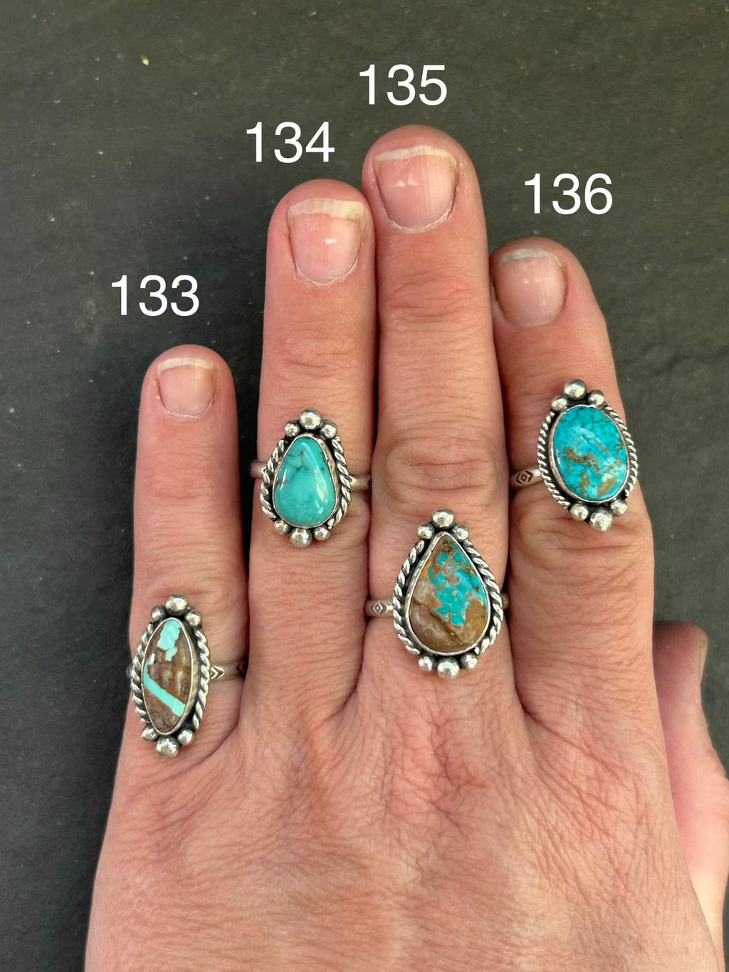 133 - Sterling Silver Ribbon Royston Turquoise Medicine Man Eye Stamped Stacking Ring by Jason Ogg