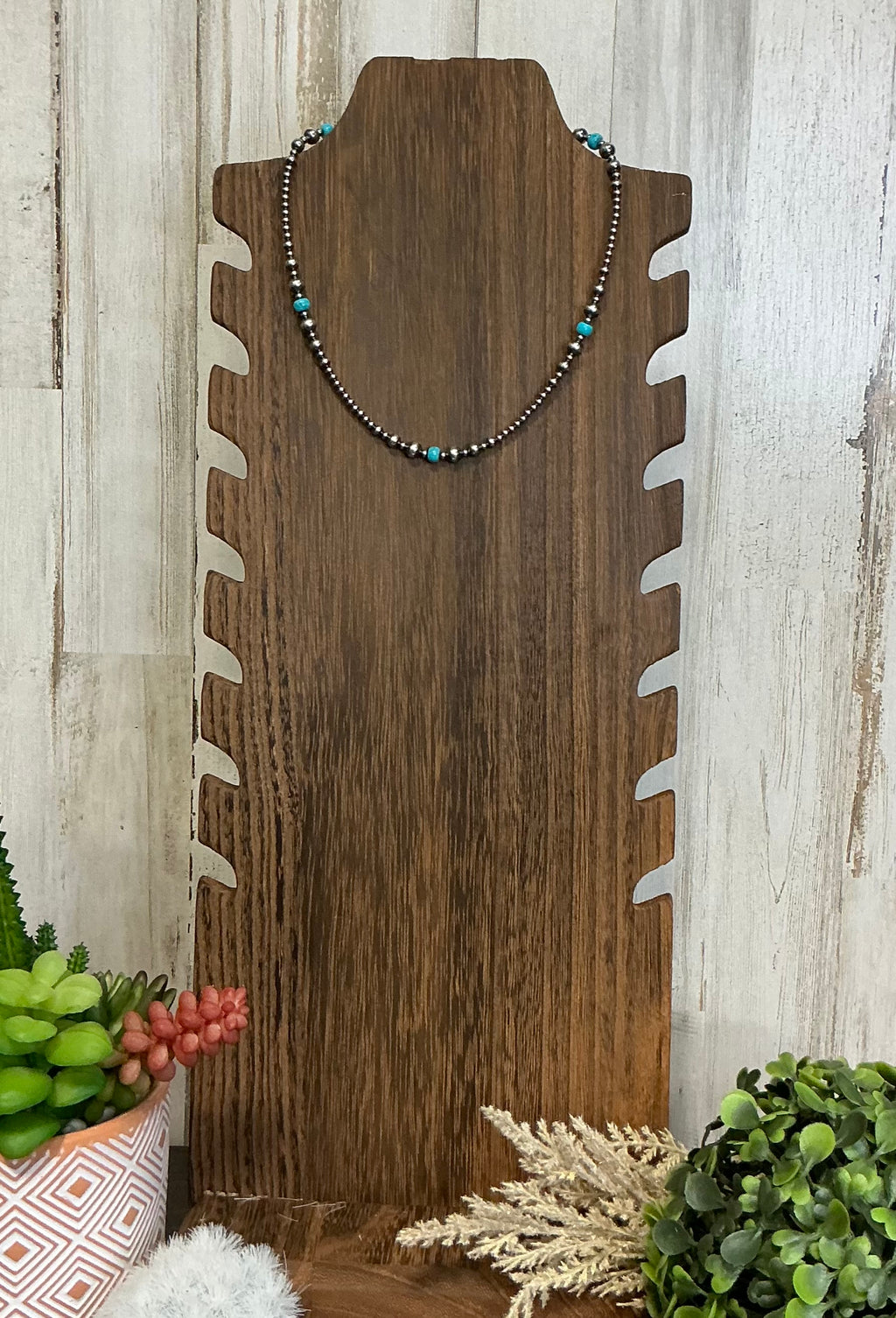 Turquoise & Sterling Silver Pearl Necklace – 16” Mixed 3mm–6mm Beaded