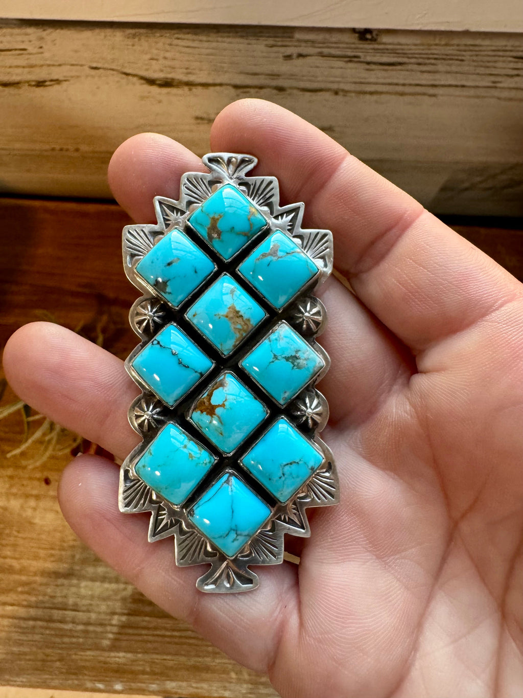 Big Ring - adjustable - kingman turquoise ring and sterling silver