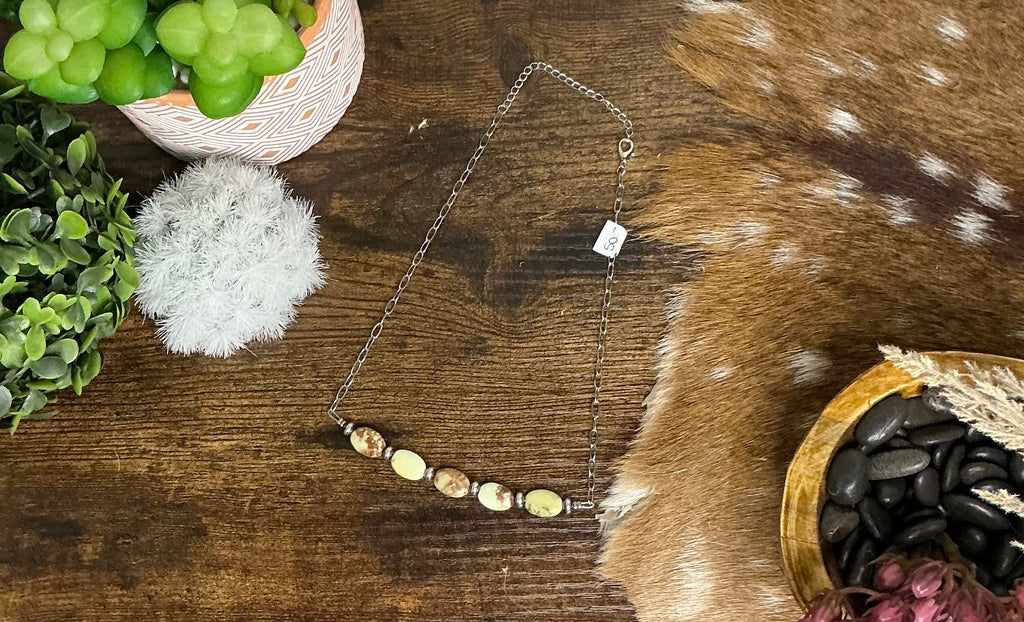 Lemon Turquoise & Sterling Saucer Pearl Paperclip Chain Necklace – 15”