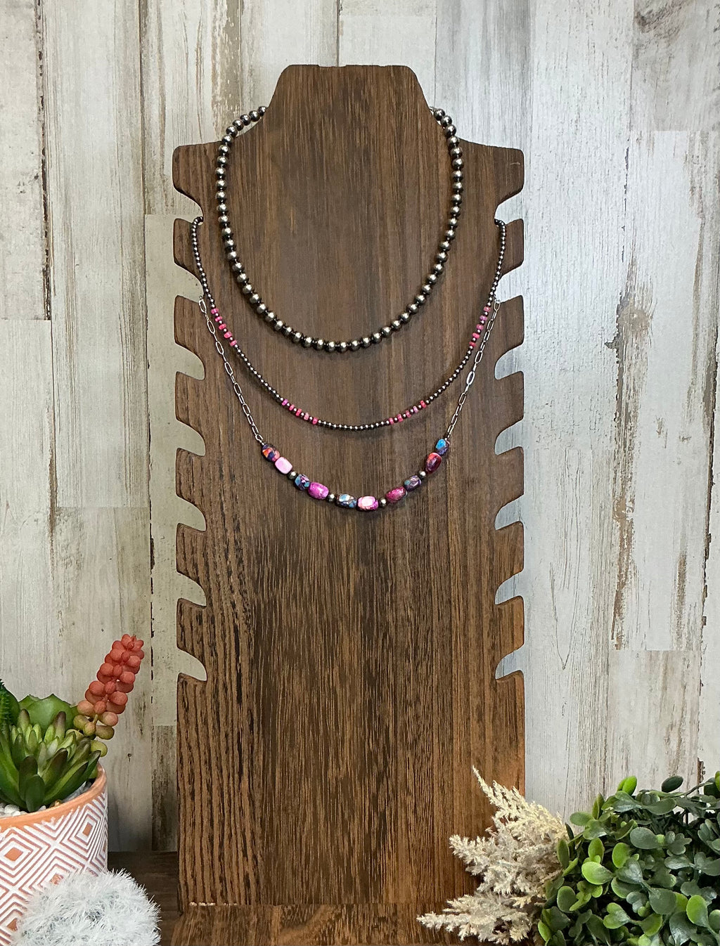Pink Faceted Opal & Sterling Silver Necklace – 16” Dainty 3mm Beaded