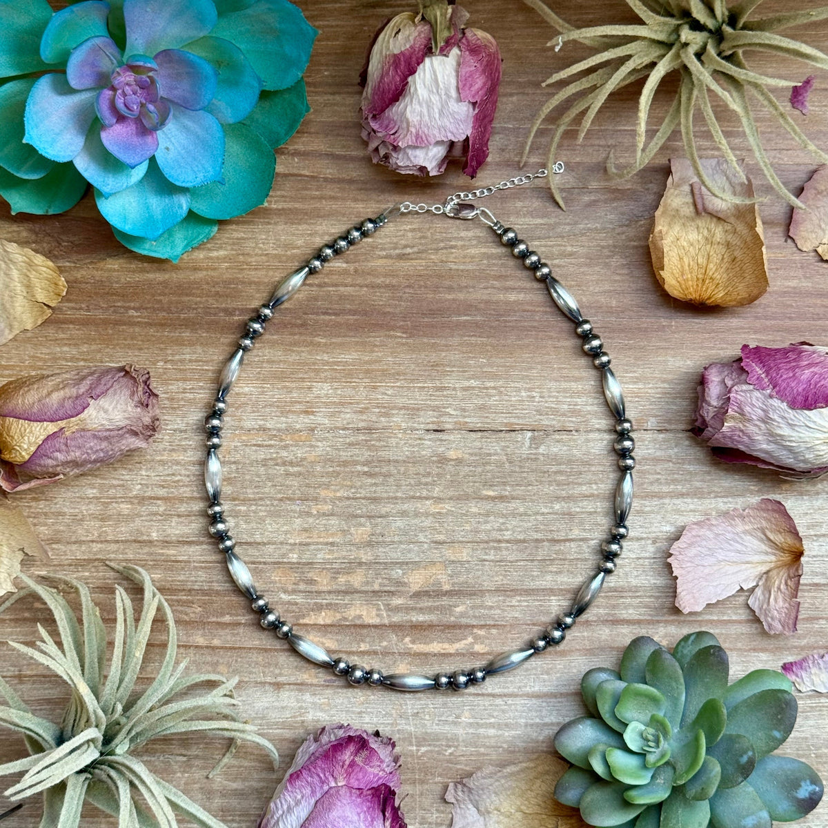 15” Torpedo Bead Necklace – Sterling Silver