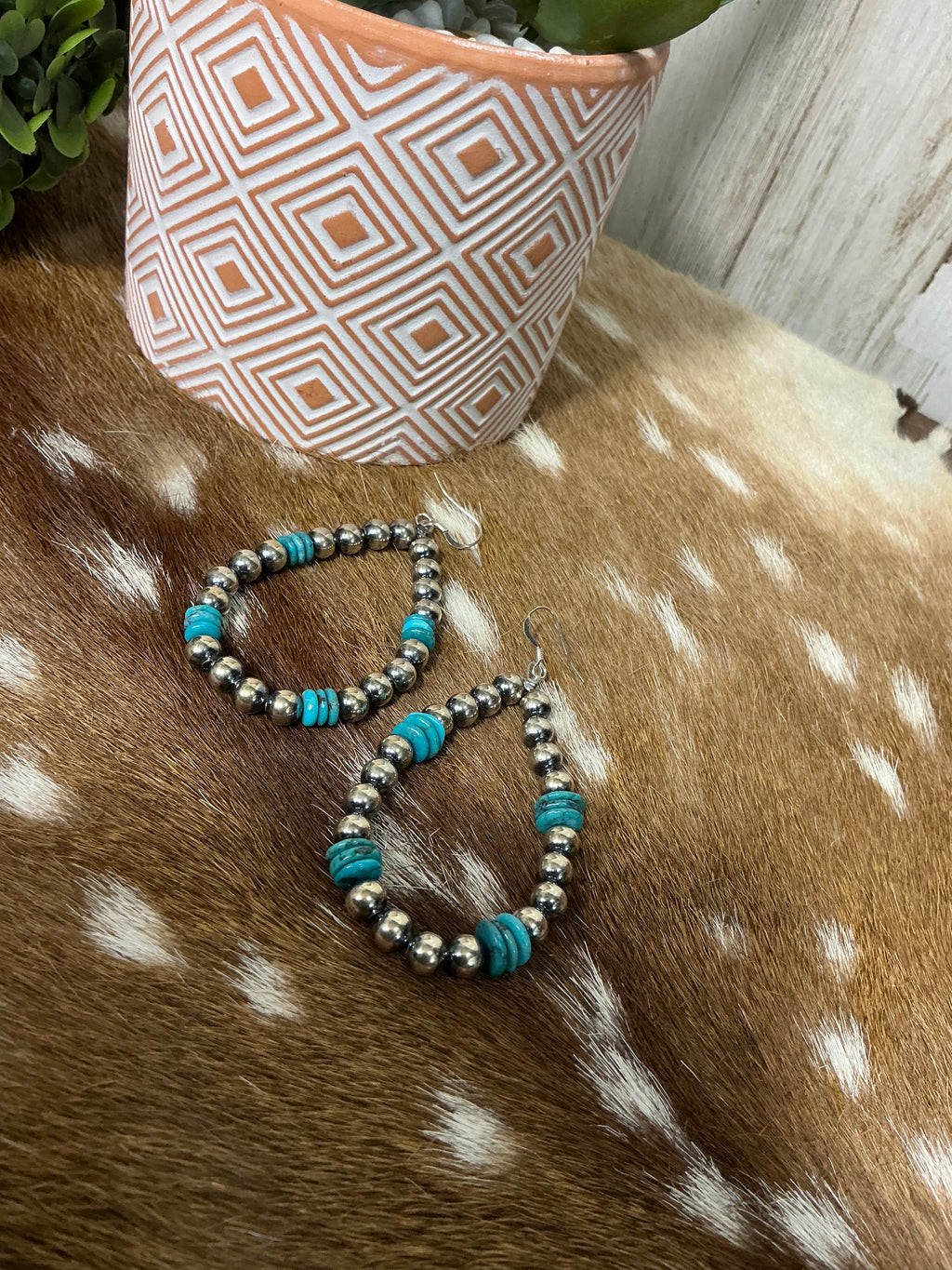Blue Turquoise & 6mm Sterling Pearl Drop Earrings – 3" Length