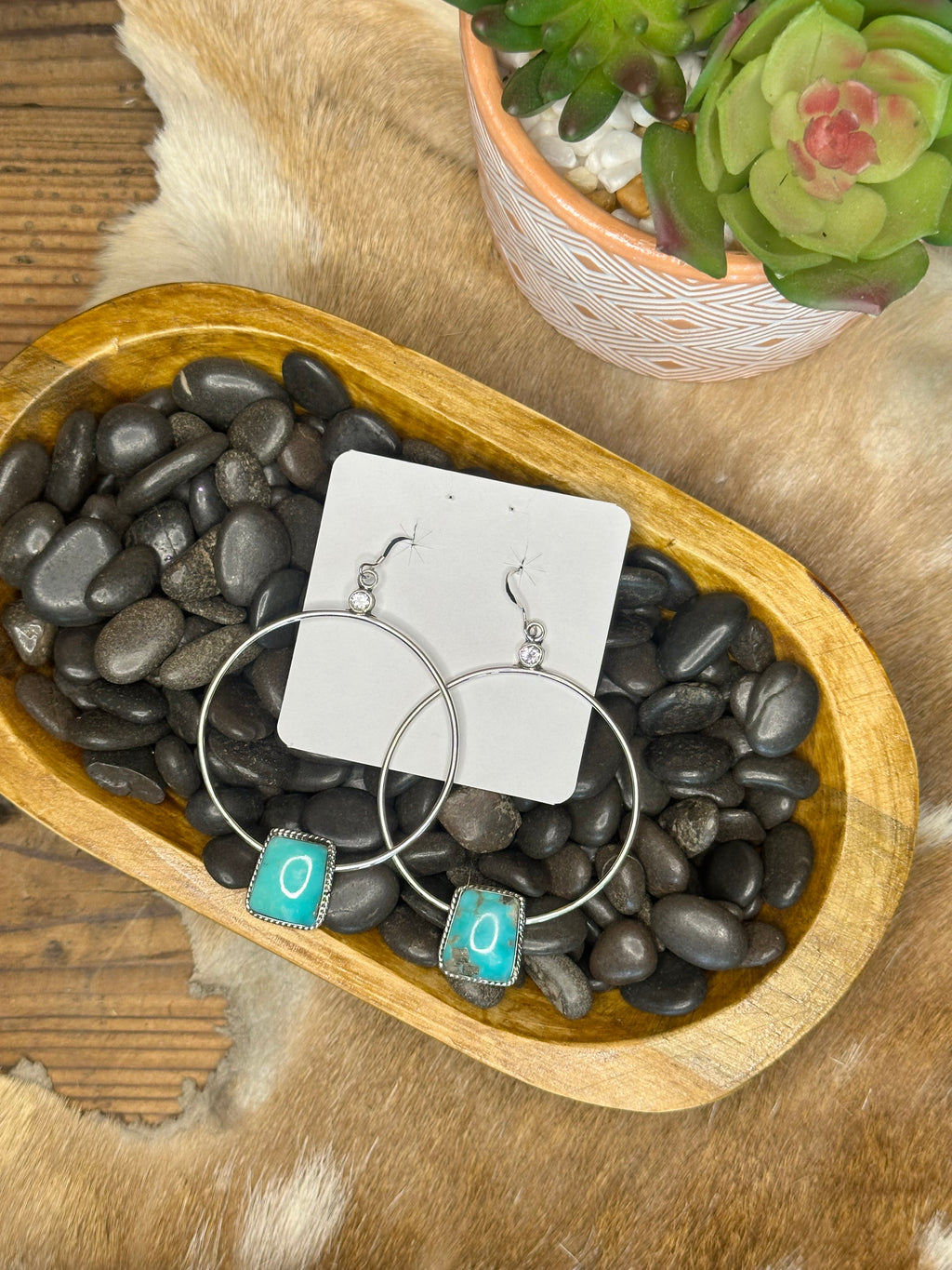 Sterling Silver Campitos Turquoise Hoop Earrings