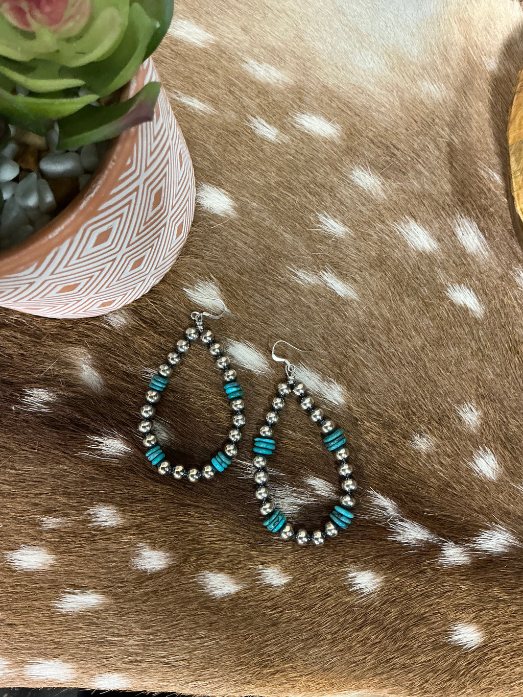 Blue Turquoise & 6mm Sterling Pearl Drop Earrings – 3" Length