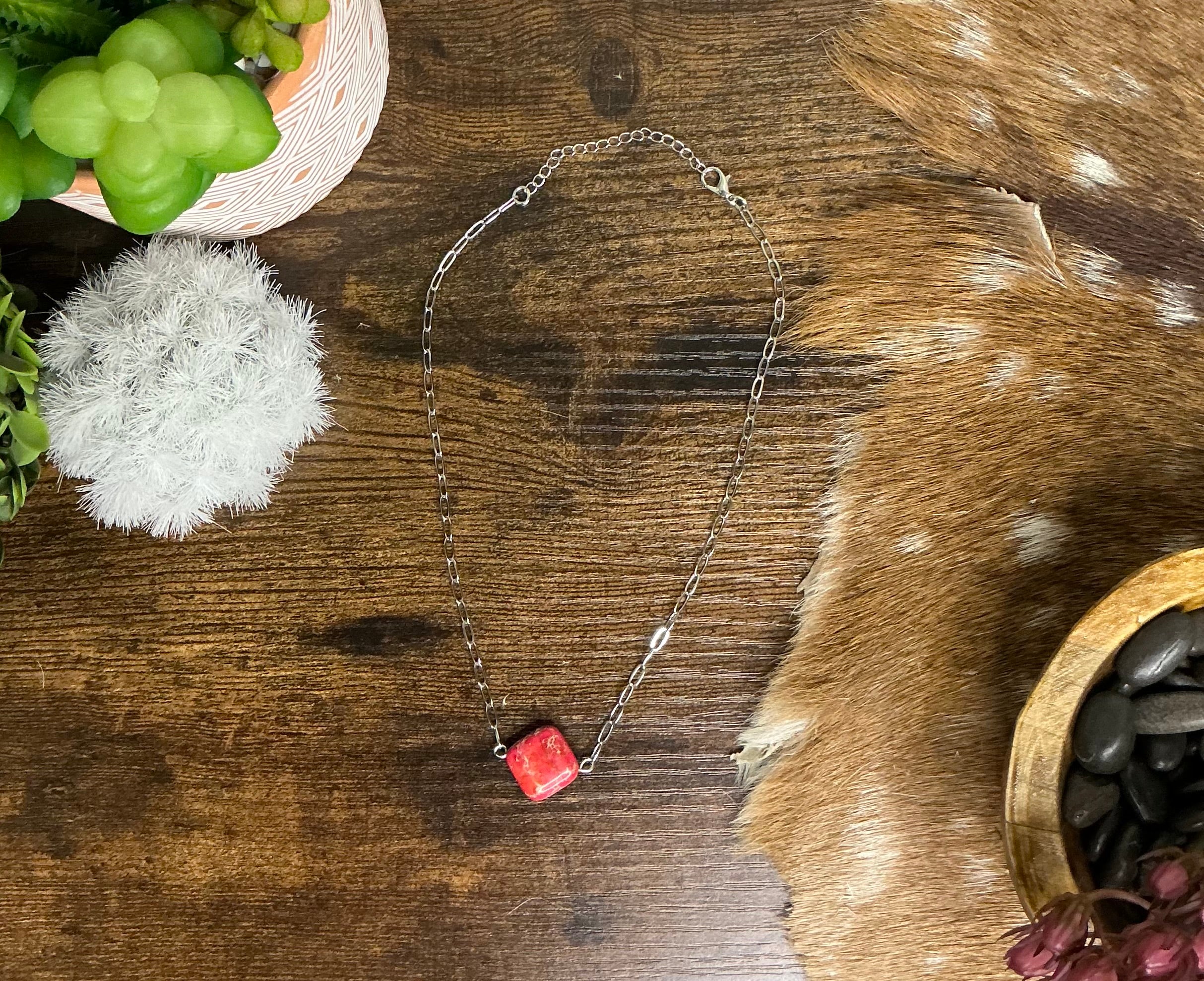 Pink Variscite Dainty Sterling Chain Necklace – 14”
