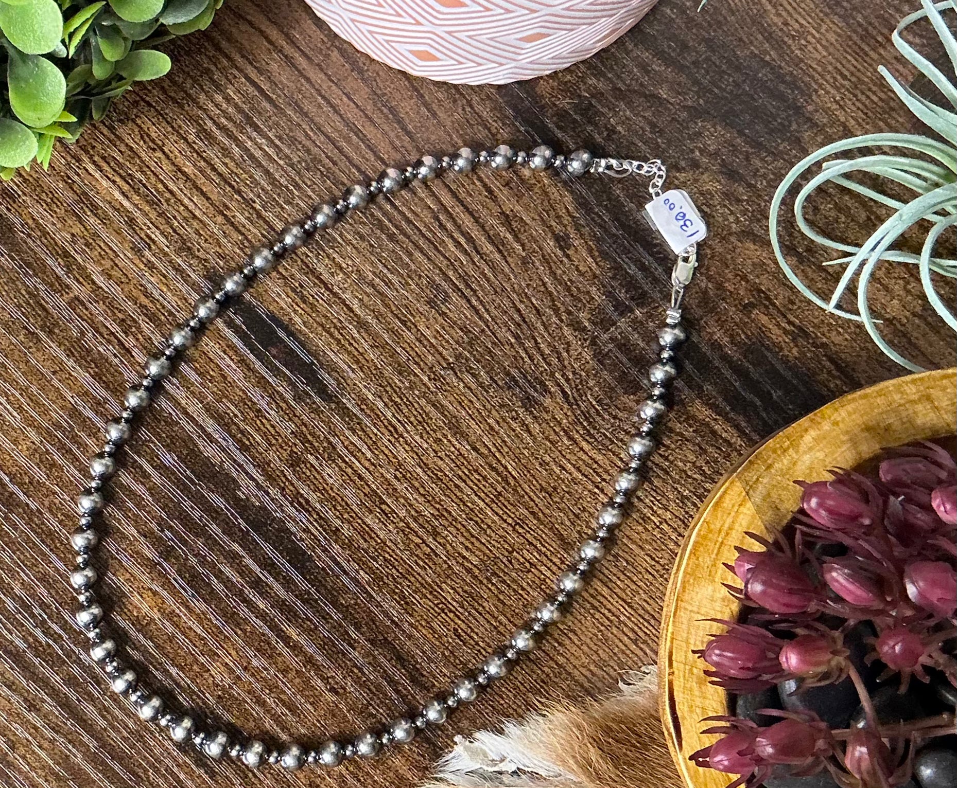 6 mm and 3 mm Sterling Silver Pearls Necklace 14 inch