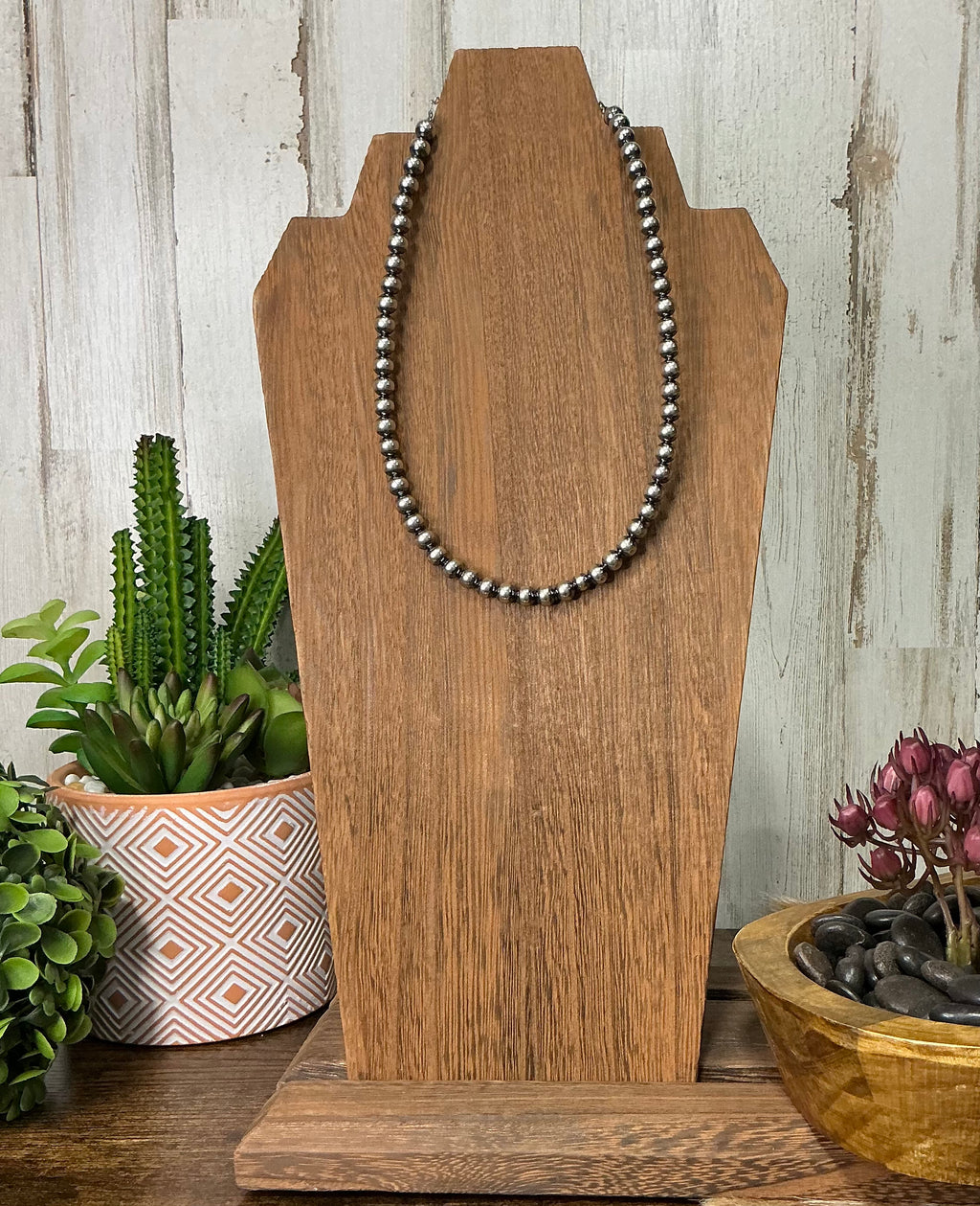 6mm Sterling Silver Pearl Necklace 14"