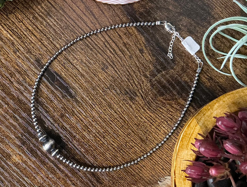 14 inch 3 mm Sterling Silver Pearl Necklace - 10 mm middle