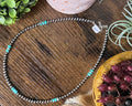 Sterling Silver Pearl Necklace with Turquoise 19 inches