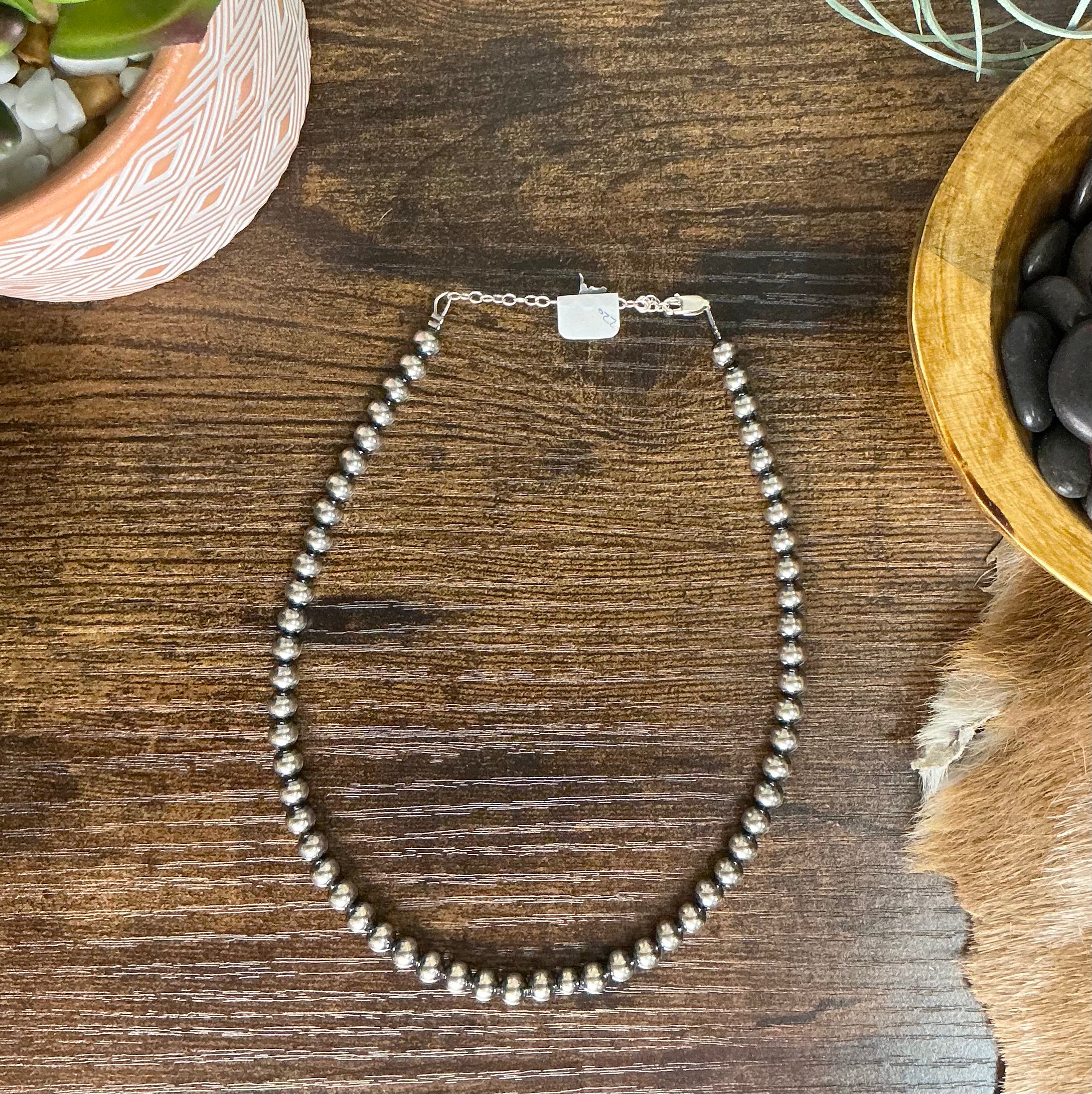 6mm Sterling Silver Pearl Necklace 14"