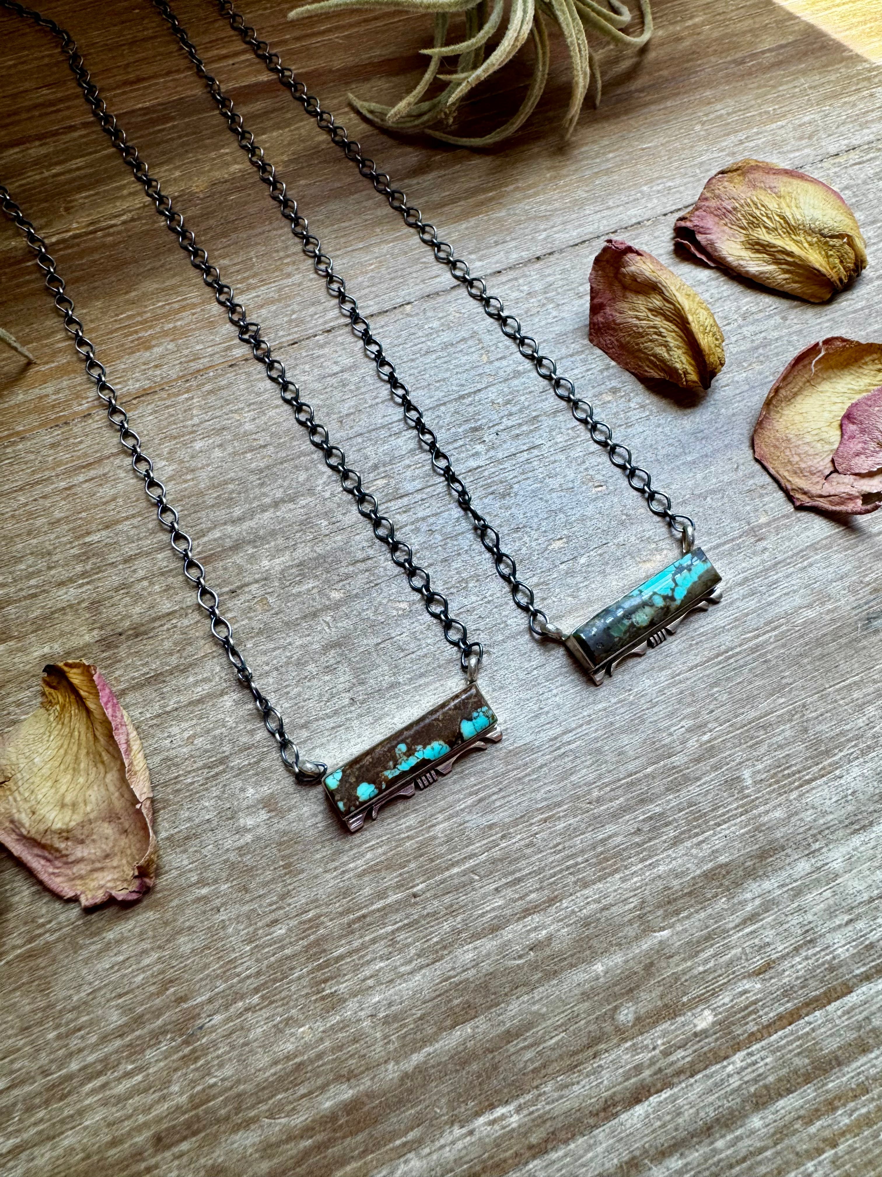 Sterling Silver Bar Necklace with #8 Turquoise