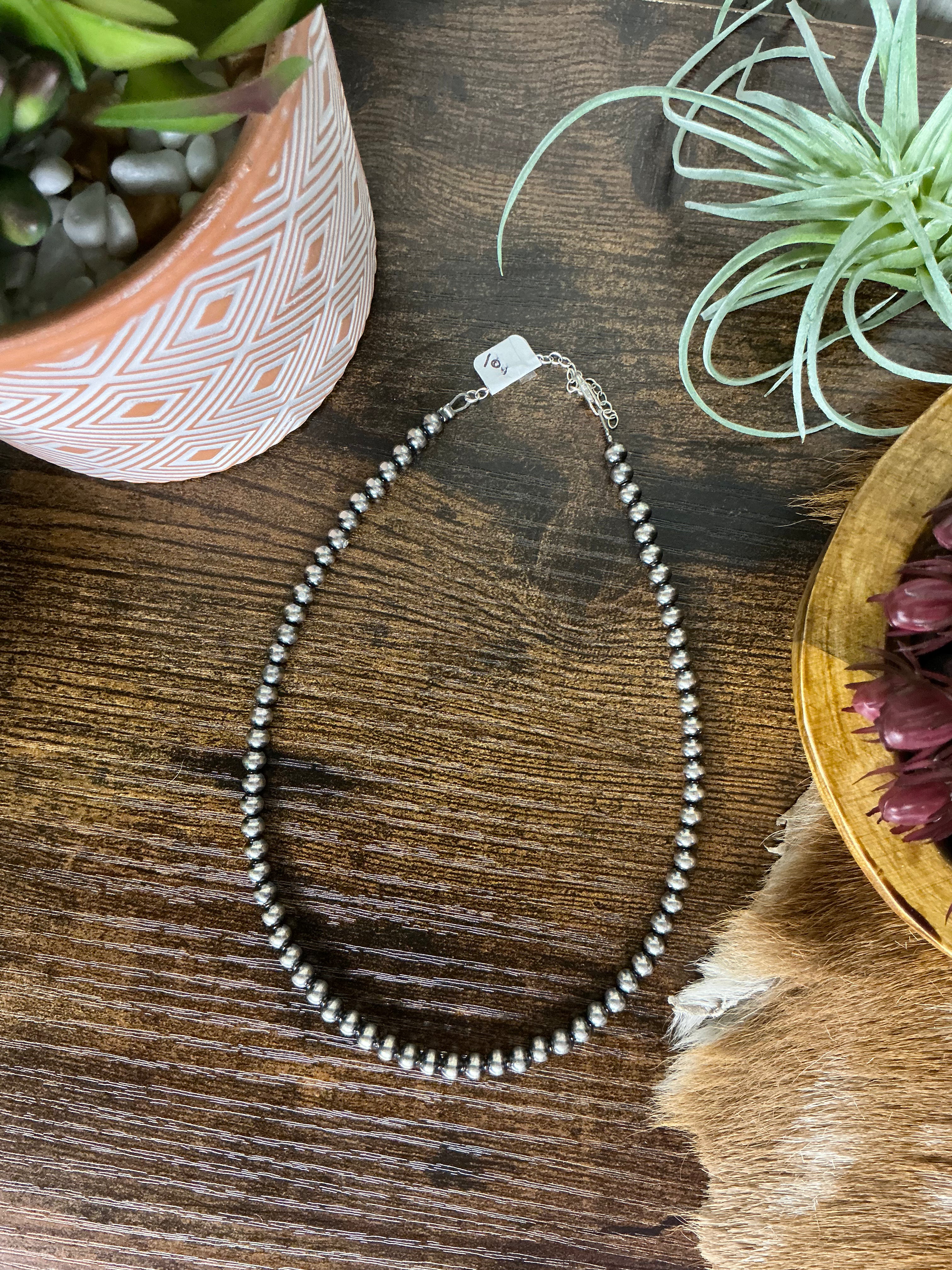 5mm Sterling Silver Pearl Necklace 14"