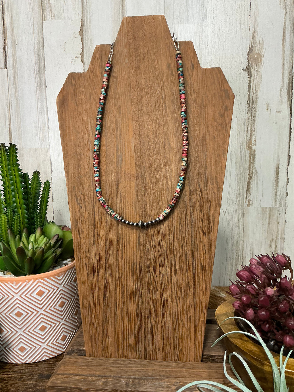 Sterling Silver Pearls Choker and Pink and Blue Sea Sediment Heishi