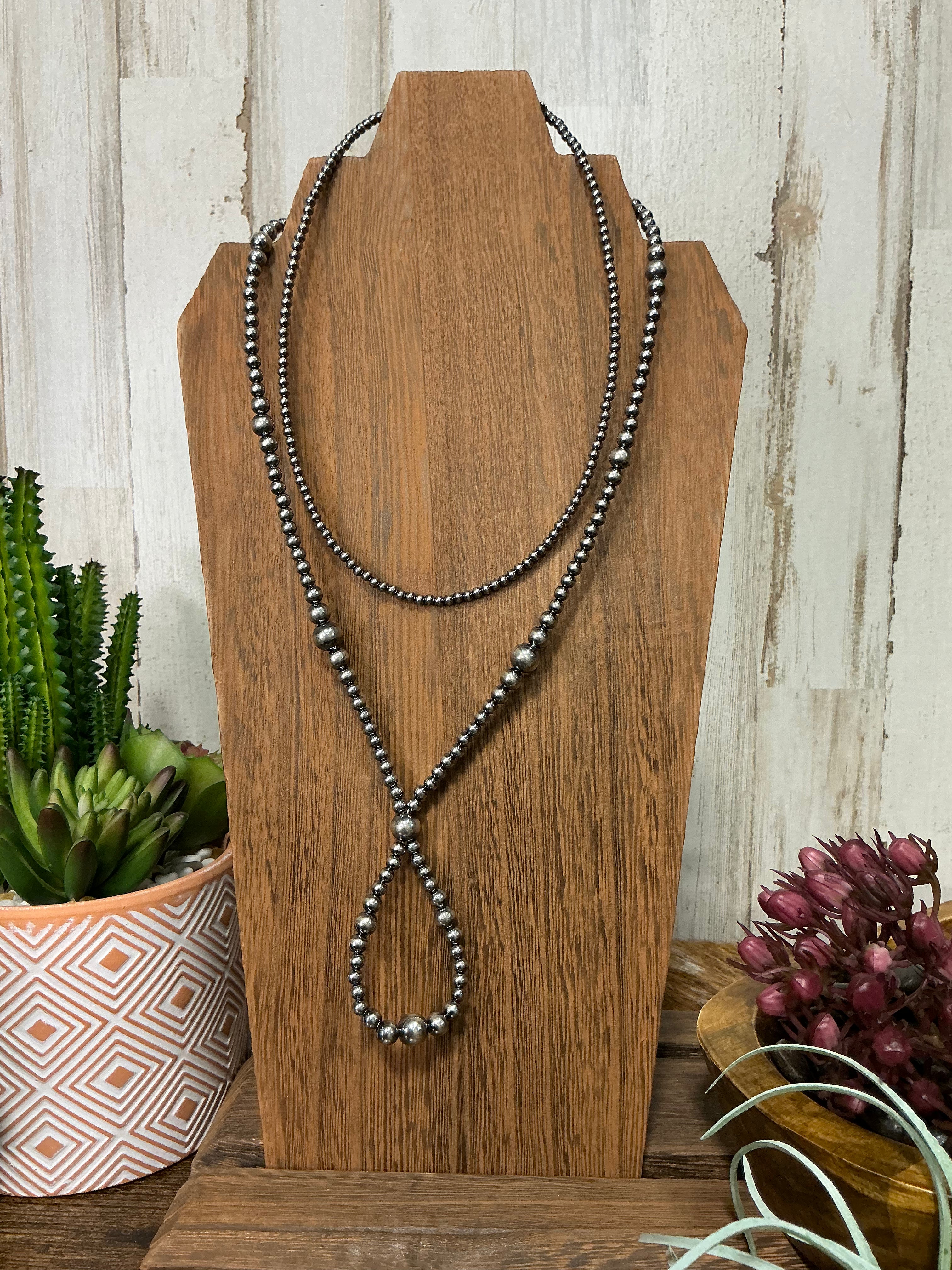 Graduated Sterling Silver Pearls Necklace Hoop 17 Inch