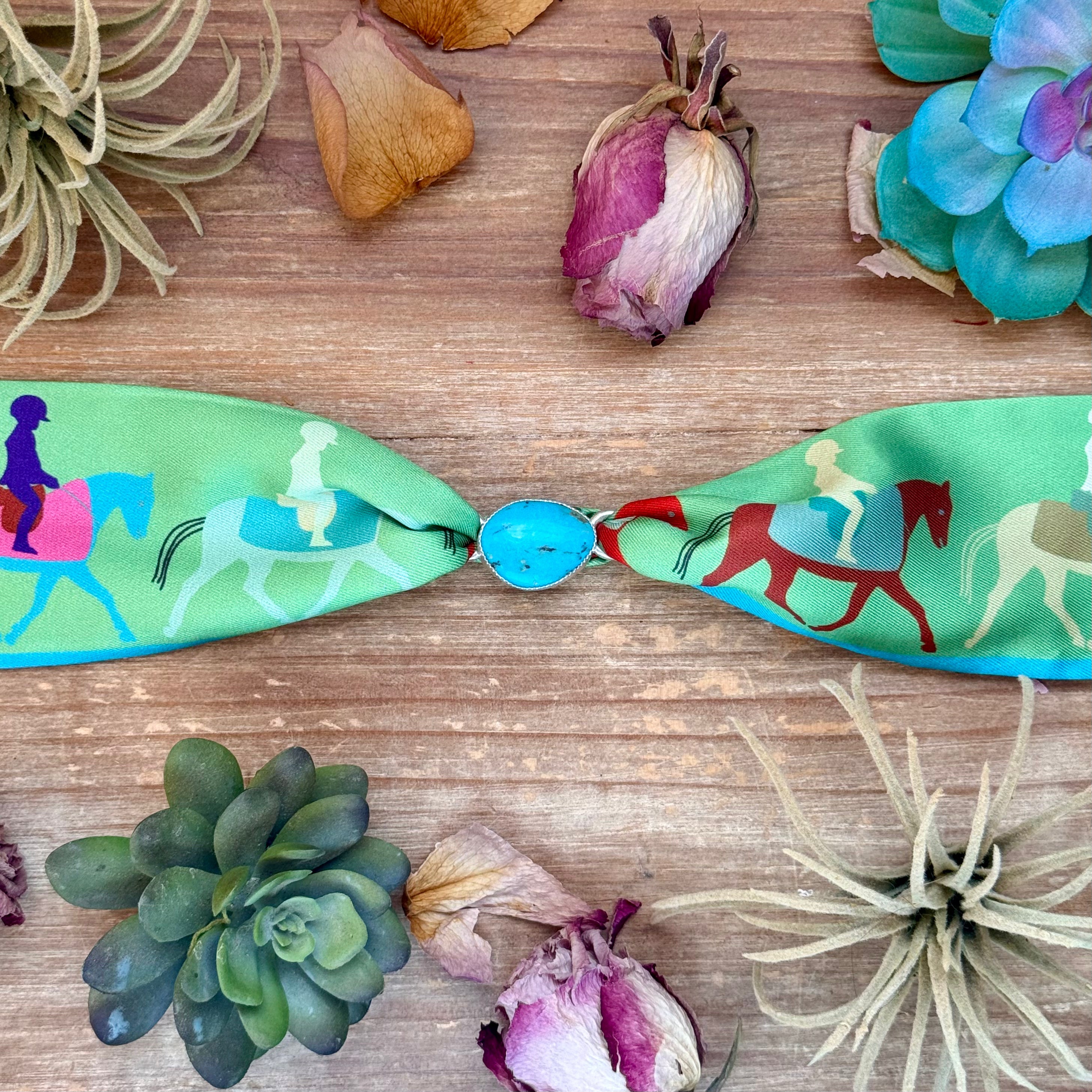 Twilly Scarf Accessory with Real Turquoise & Sterling – Made by The Bijoux FAB