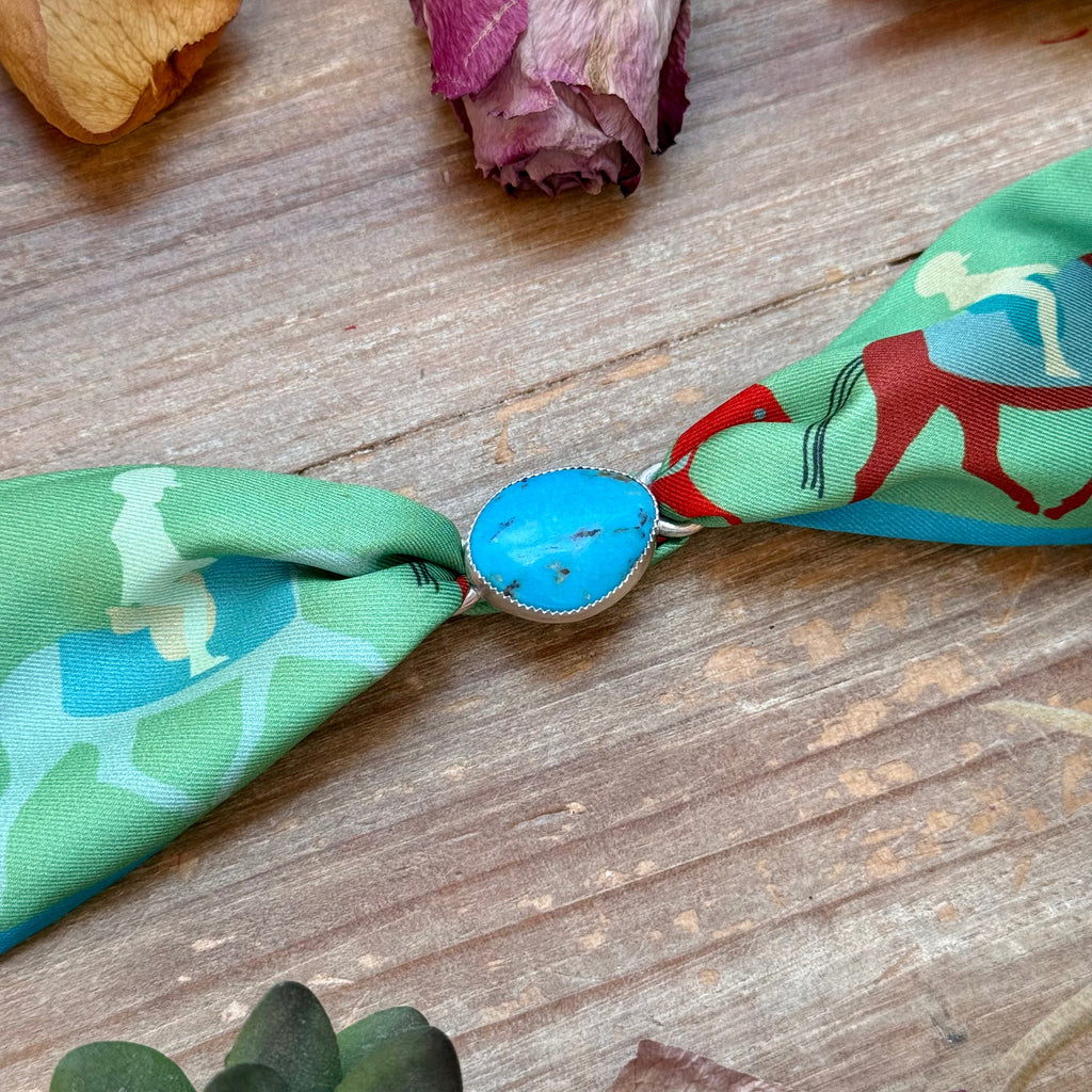 Twilly Scarf Accessory with Real Turquoise & Sterling – Made by The Bijoux FAB