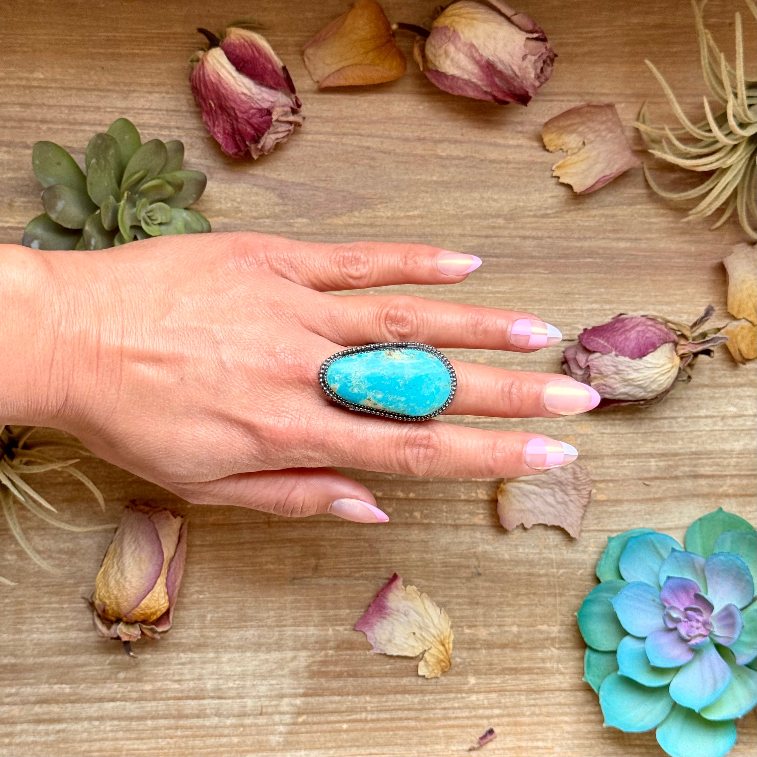 Sterling Silver Adjustable Turquoise Ring – Made by The Bijoux FAB