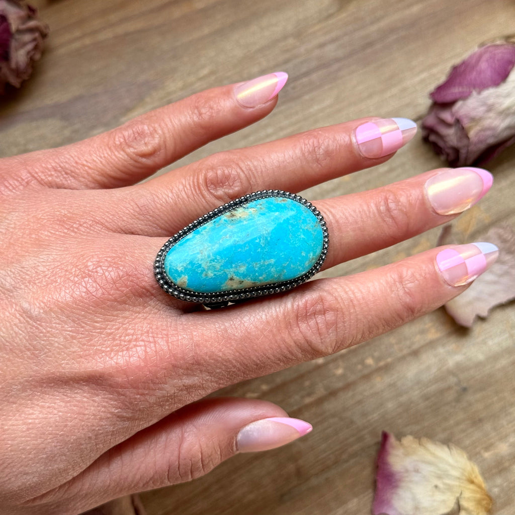 Sterling Silver Adjustable Turquoise Ring – Made by The Bijoux FAB