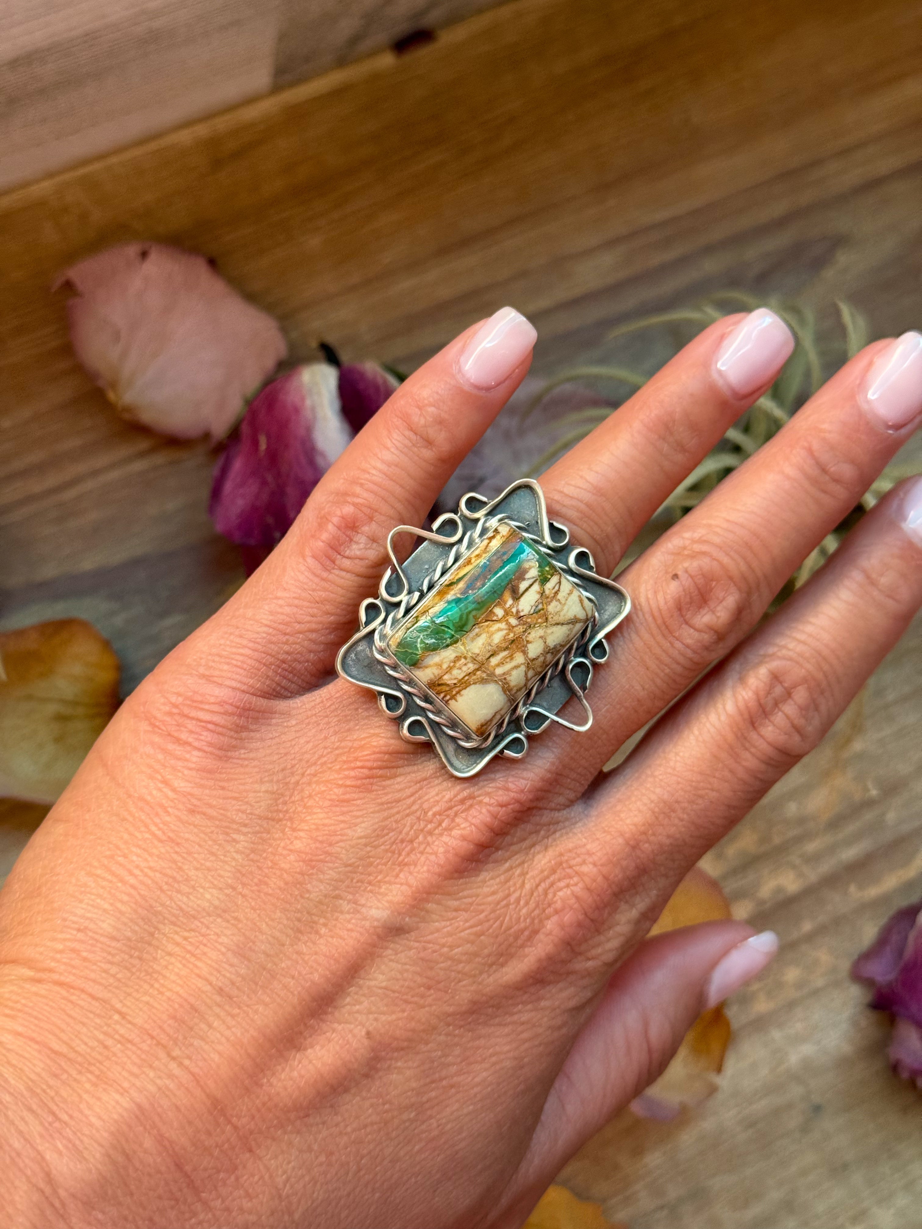 Ribbon Turquoise Sterling Silver Ring – Size 6.5 –  (Philbert Nez)