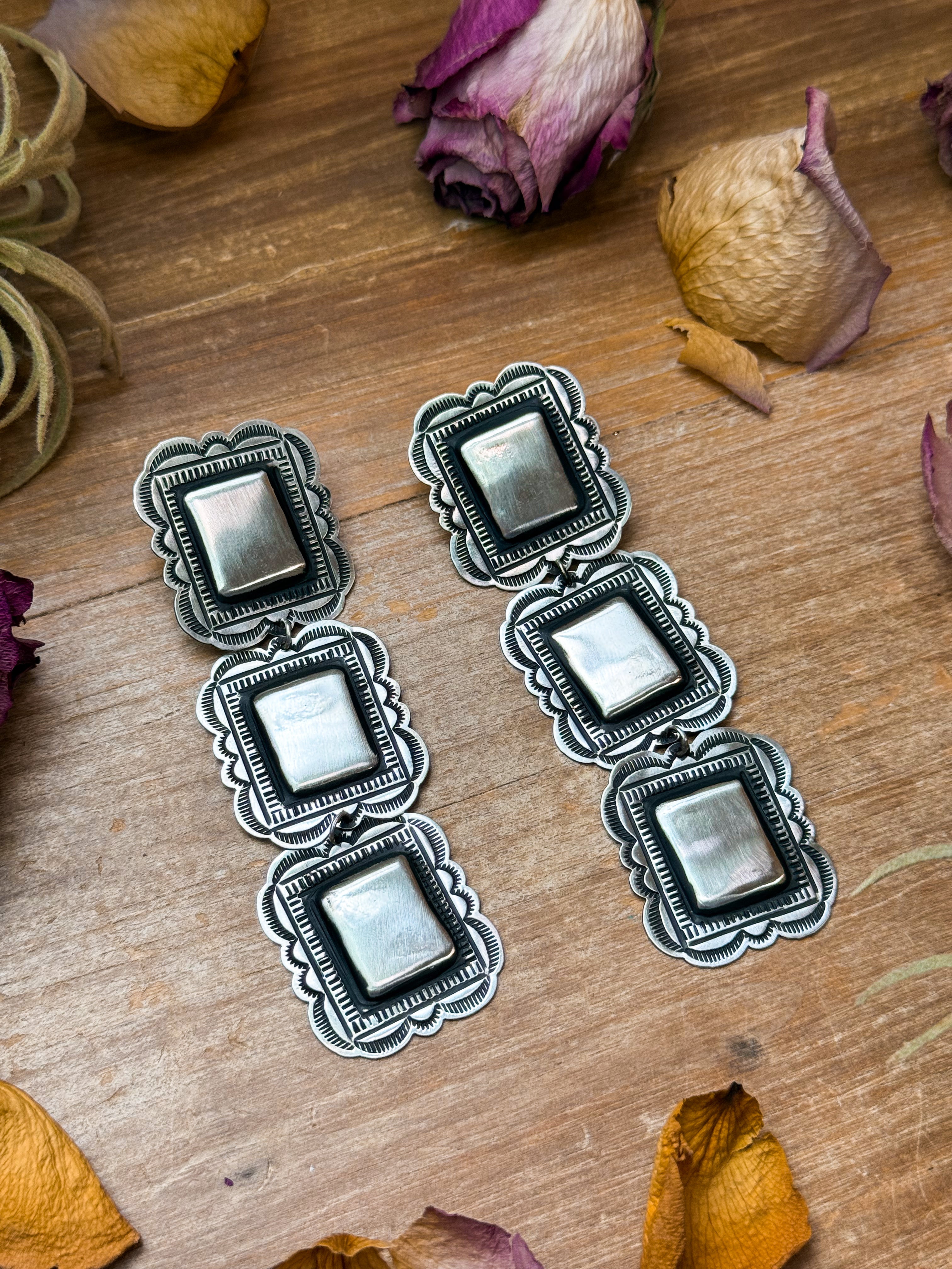 Sterling Silver Dangle Earrings – Native Made by L. Tahe