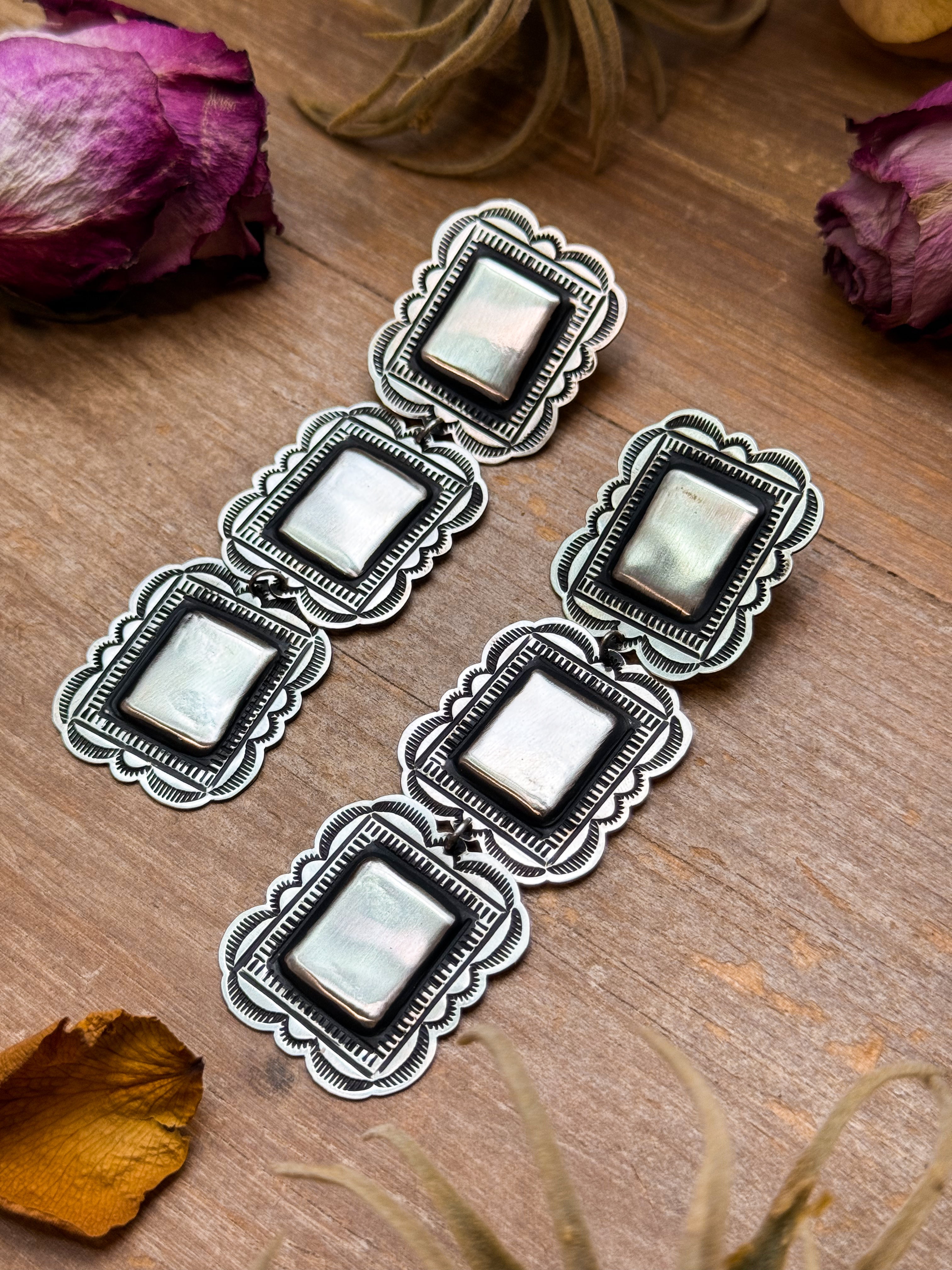 Sterling Silver Dangle Earrings – Native Made by L. Tahe