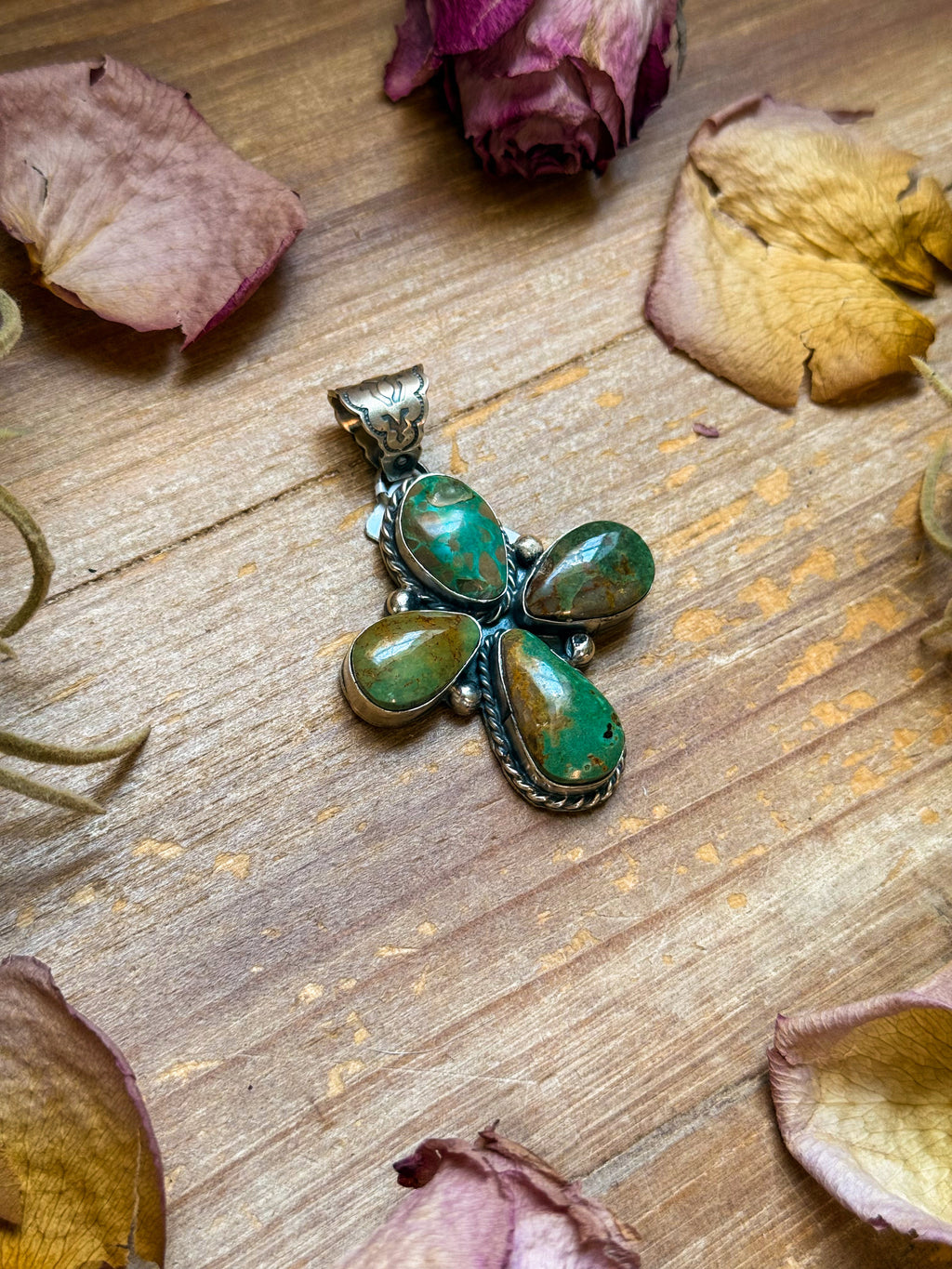 Sterling Silver Green Turquoise Cross Pendant